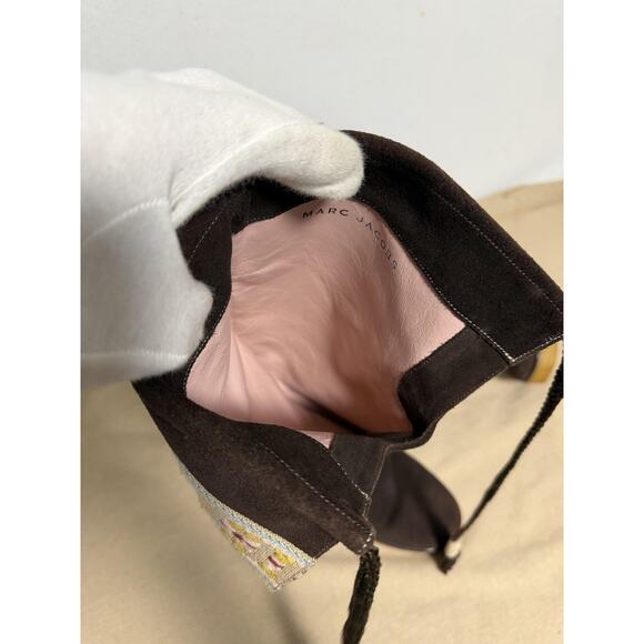 Marc Jacobs Boots Womens Size 39 Brown Suede Wedge Platform Embroidered Calf - Picture 10 of 12
